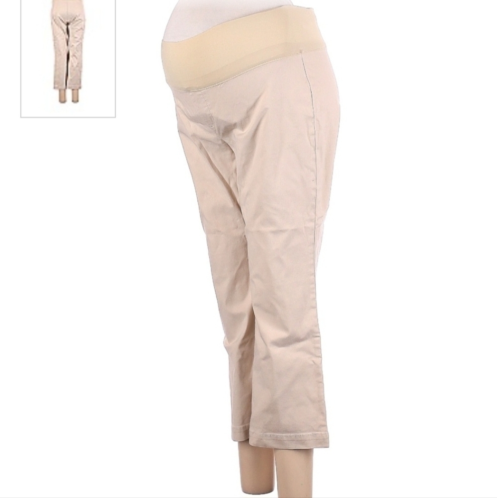 Gap Maternity Khaki Tan Pants Women's Size 6 Cropped Ankle Half Panel Belly EUC